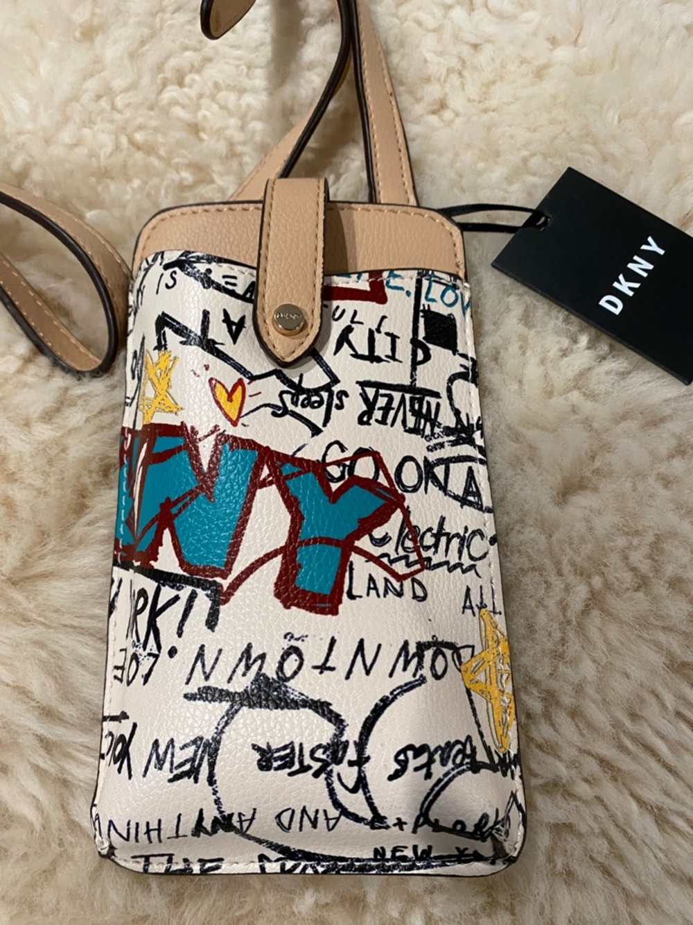 DKNY Beige Graffiti Crossbody Phone pouch